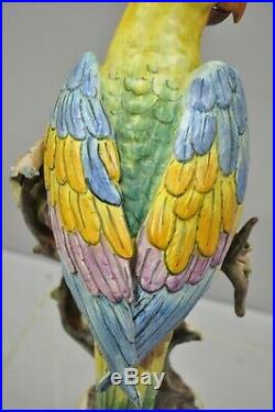 Italian Ceramic Porcelain Yellow Green Blue Parrot Bird Statue Sculpture Figure