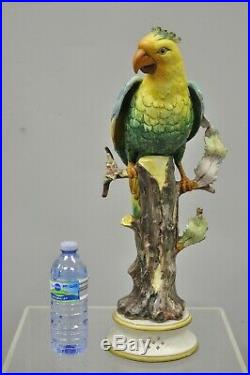 Italian Ceramic Porcelain Yellow Green Blue Parrot Bird Statue Sculpture Figure