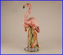Italian Glazed Pottery Birds Figurine Majolica Flamingo's Mid century porcelain