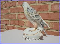Italy Porcelain HP Falcon Bird on Tasseled Pillow Figure 7 1/2 Excellent