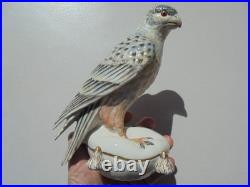 Italy Porcelain HP Falcon Bird on Tasseled Pillow Figure 7 1/2 Excellent