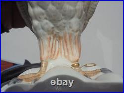Italy Porcelain HP Falcon Bird on Tasseled Pillow Figure 7 1/2 Excellent