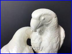 Italy life-size parrots white iridescent luster porcelain bird Figurine Statue