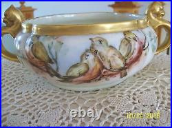 Jaeger & Co. Porcelain Double Handle Gilt Gold Hand Painted Ornate Bird Bowl