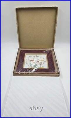 Japanese Floral Art Framed Hand- Painted Porcelain Art Floral & Birds Motif