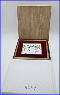 Japanese Floral Art Framed Hand- Painted Porcelain Art Floral & Birds Motif