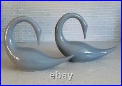 Jaru California Pair Turquoise Art Pottery Swan Sculpture Mid Century Modern 86