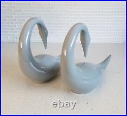 Jaru California Pair Turquoise Art Pottery Swan Sculpture Mid Century Modern 86