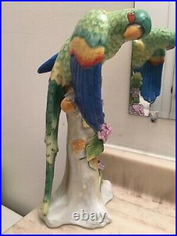 Jeanne Reeds RARE Green Parrot Retired Bird Statue Porcelain Figure Italy