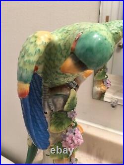 Jeanne Reeds RARE Green Parrot Retired Bird Statue Porcelain Figure Italy