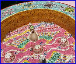 KANGXI antique chinese famille rose bird statue porcelain pottery vtg art bowl