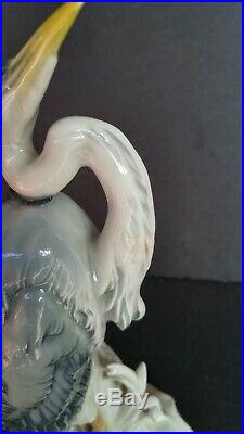 KARL ENS Porcelain Figurine, pair of Herons- German Statue of Two Birds Cranes