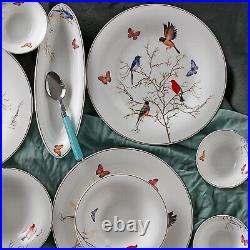 Karaca Home Birds Grace Bone China Dinnerware Set, 14-pc Plate Set, Turkey