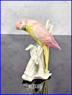 Karl Ens 6778 Porcelain Parakeet Parrot Bird Figurine Pink Rose Yellow Germany