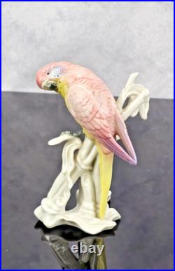 Karl Ens 6778 Porcelain Parakeet Parrot Bird Figurine Pink Rose Yellow Germany