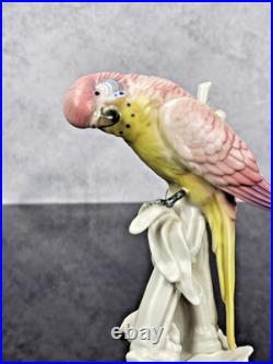 Karl Ens 6778 Porcelain Parakeet Parrot Bird Figurine Pink Rose Yellow Germany Karl Ens 6778 Porcelain Parakeet Parrot Bird Figurine Pink Rose Yellow Germany