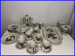 Korosten Porcelain Tea Set, 29 pcs, Bird of Paradise, Vintage USSR