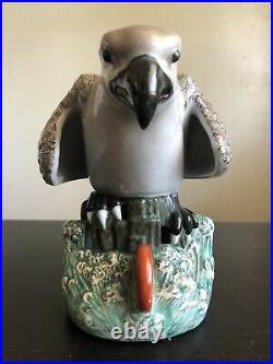 LARGE SIGNED Antique Chinese Republic Period Porcelain Parrot Falcon Bird Statue