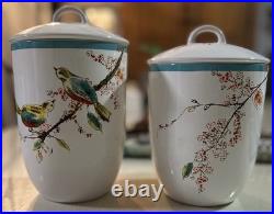 LENOX Simply Fine Chirp Set 2 Canisters Songbirds Blooms Branches Discontinued