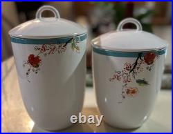 LENOX Simply Fine Chirp Set 2 Canisters Songbirds Blooms Branches Discontinued