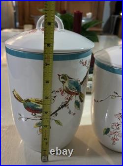 LENOX Simply Fine Chirp Set 2 Canisters Songbirds Blooms Branches Discontinued