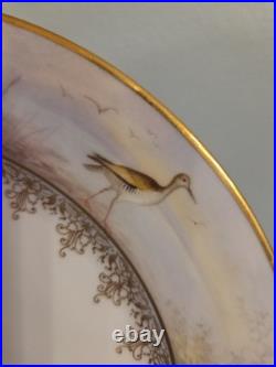 LENOX Vintage Signed W. H. Morley Game Bird luncheon plate, gold trim 9