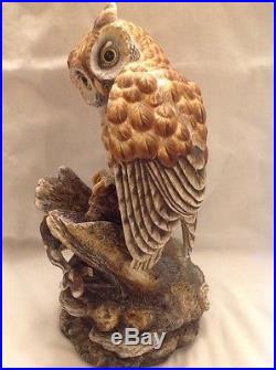 LG VTG Boehm porcelain OWL Bird Statue Figure Dbl Signed Ltd Edition 11 Chipped