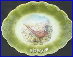 La Francaise Porcelain ANTIQUE Oval Pheasant Platter Green 13.75 Gilded Scallop