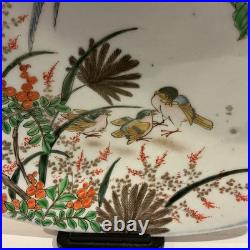 Large 18 Antique Japanese Kutani Porcelain Charger Hand-Painted Birds/Blossoms