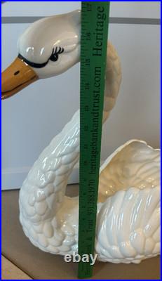 Large 21 x 17 Vtg White Ceramic Swan Planter Hollywood Regency Artisan Read