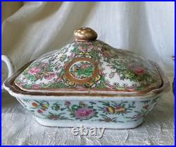 Large Antique Chinese Porcelain Tureen People Flowrrs Birds And Butterflies