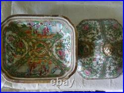 Large Antique Chinese Porcelain Tureen People Flowrrs Birds And Butterflies