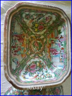 Large Antique Chinese Porcelain Tureen People Flowrrs Birds And Butterflies