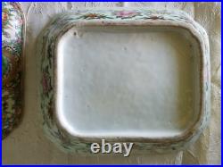 Large Antique Chinese Porcelain Tureen People Flowrrs Birds And Butterflies