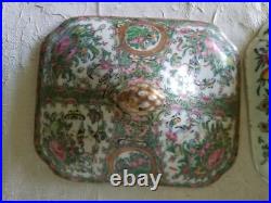 Large Antique Chinese Porcelain Tureen People Flowrrs Birds And Butterflies
