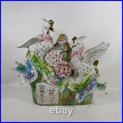 Large Chinese Porcelain Feng Shui Phoenix Bird Floral Statue Figure Centerpiece