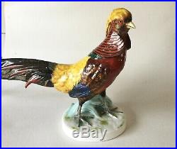 Large Golden PHEASANT BIRD Porcelain Statue Figurine 14 1/4 Glass Eyes Vintage