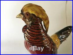 Large Golden PHEASANT BIRD Porcelain Statue Figurine 14 1/4 Glass Eyes Vintage