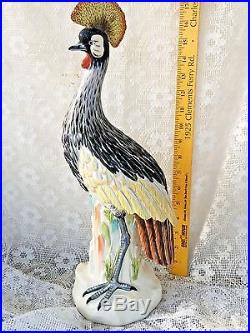 Large Hoope Bird Mottahedeh Porcelain Crested Crane Egret statue 18'' signed