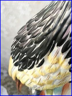 Large Hoope Bird Mottahedeh Porcelain Crested Crane Egret statue reeds 18'
