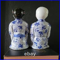 Large Vintage Blue and White Porcelain Shelf Sittters Chinoiserie Figurines