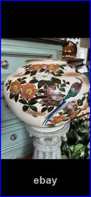 Large Vintage Chinoiserie Floral & Birds Planter 14 wide