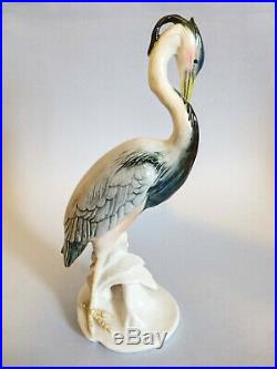 Large Vintage German Karl Ens fine porcelain bird figurine, crane, heron, Ens statu