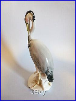 Large Vintage German Karl Ens fine porcelain bird figurine, crane, heron, Ens statu