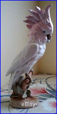 Large White Pink Tone Royal Dux Porcelain Cockatoo Parrot Macaw Figurine Statue