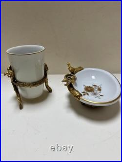 Lefton China White & Gold Bird Bath Hollywood Regency- Soap & Toothbrush Dish