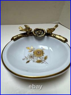 Lefton China White & Gold Bird Bath Hollywood Regency- Soap & Toothbrush Dish