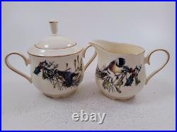 Lenox WINTER GREETINGS Covered Sugar Bowl & Creamer, USA, Nuthatch & Chickadee
