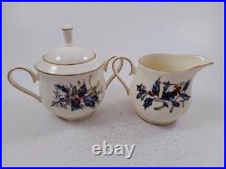 Lenox WINTER GREETINGS Covered Sugar Bowl & Creamer, USA, Nuthatch & Chickadee