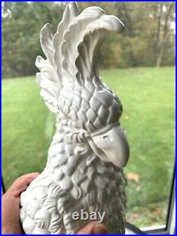 Life-Size White Cockatoo Porcelain Parrot Bird Statue Figurine 17.5 Made Italy